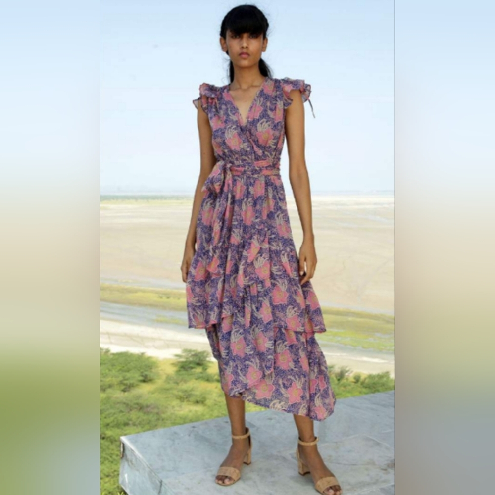 Banjanan Blue Pink Mercy Wrap Dress in Snake Floral Blueprint Size Small